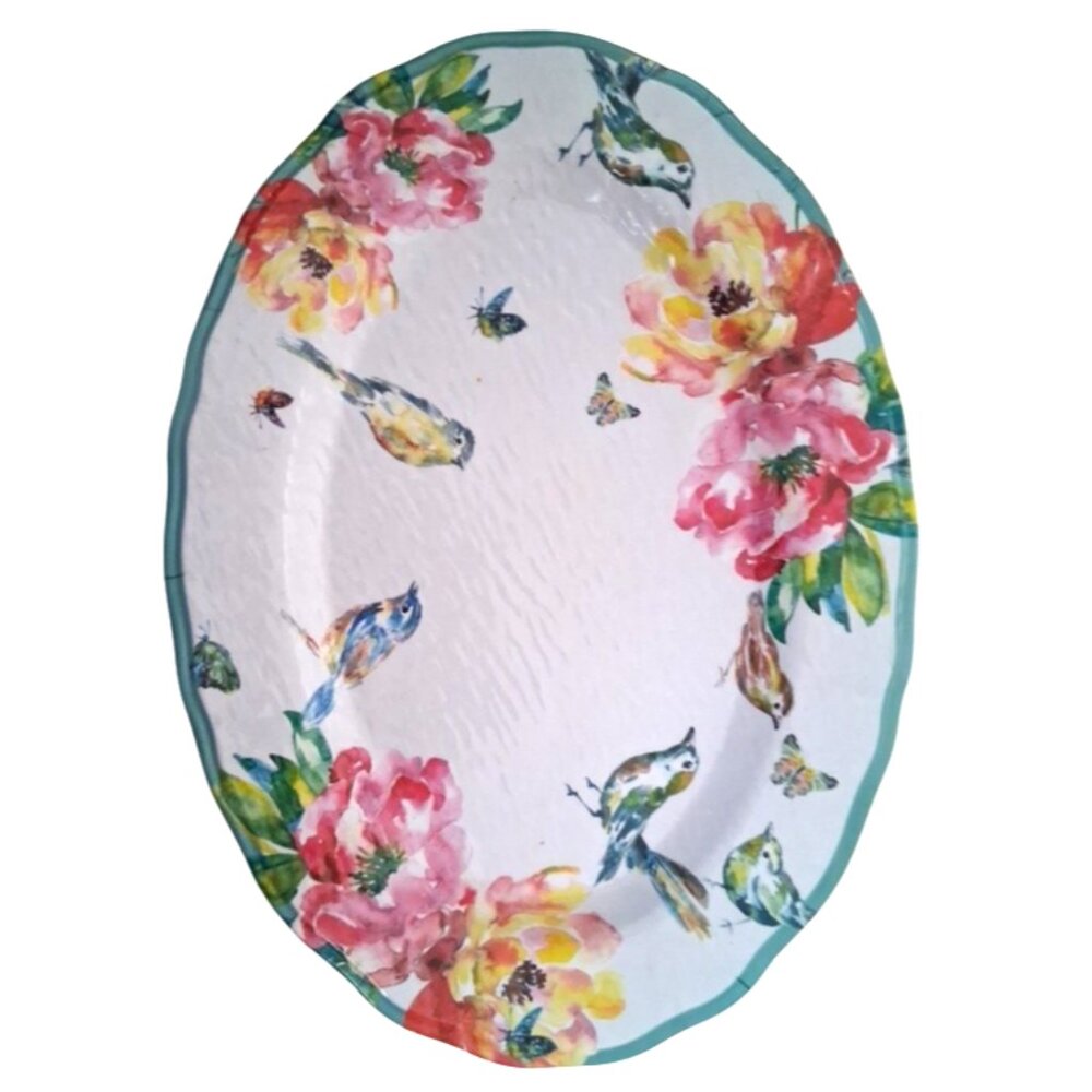 Serving Tray Melamine -Birds Flowers -Large Platter 18 x 13 1/4 House & Garden